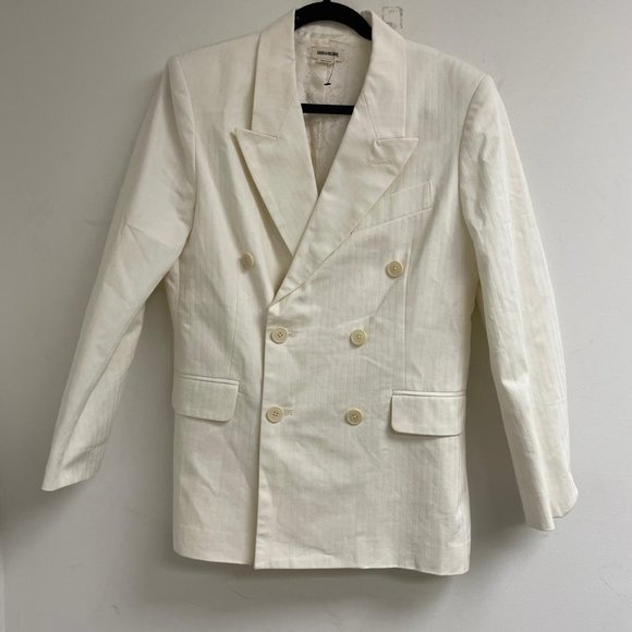 Cream Cotton Soft Metallic Sheen Pinstripe Blazer - Picture 6 of 9
